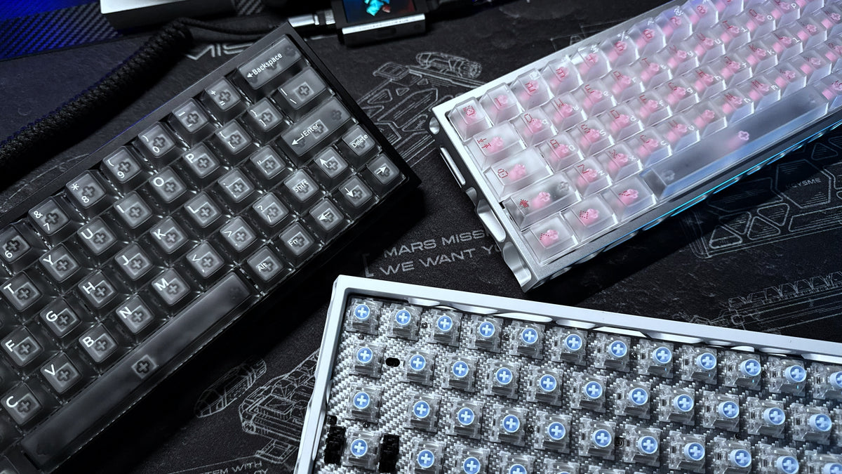 AE64 Max keyboard shown in light and dark finishes